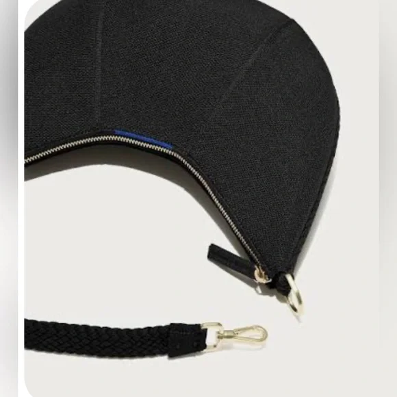 Rothy’s Braided Crescent Bag Black w/ added gold crossbody strap - Picture 2 of 9